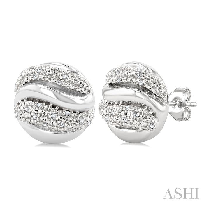1/10 Ctw Bold Twisted Rib Round Cut Diamond Bold Fashion Stud Earring in Sterling Silver