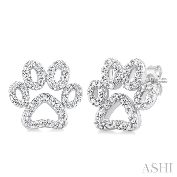 1/20 Ctw Dog Paw Round Cut Diamond Fashion Stud Earring in Sterling Silver