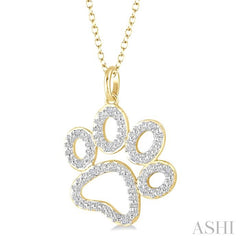 1/20 Ctw Dog Paw Round Cut Diamond Pendant With Chain in Yellow Gold Vermeil