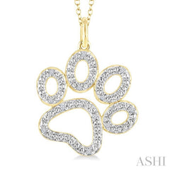 1/20 Ctw Dog Paw Round Cut Diamond Pendant With Chain in Yellow Gold Vermeil