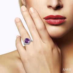 12X12 MM Cushion Shape Amethyst and 1/20 Ctw Round Cut Diamond Ring in Sterling Silver