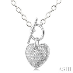 1/10 Ctw Heart Toggle Round Cut Diamond Fashion Necklace in Sterling Silver