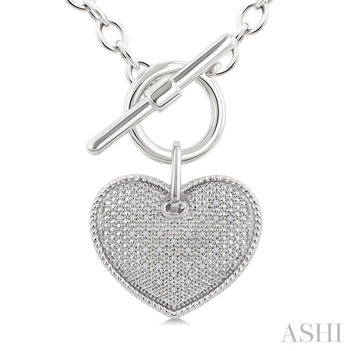 1/10 Ctw Heart Toggle Round Cut Diamond Fashion Necklace in Sterling Silver