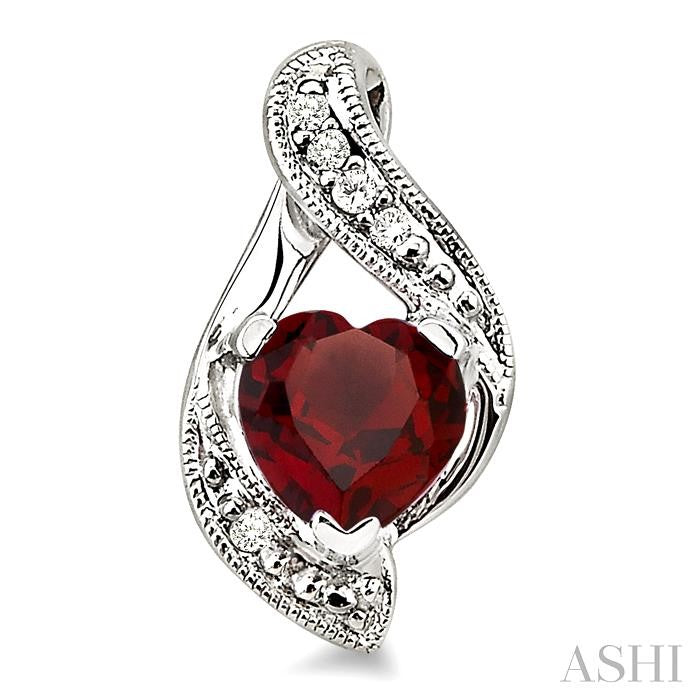 6x6 MM Heart Shape Garnet and 1/20 Ctw Round Cut Diamond Earrings in Sterling Silver
