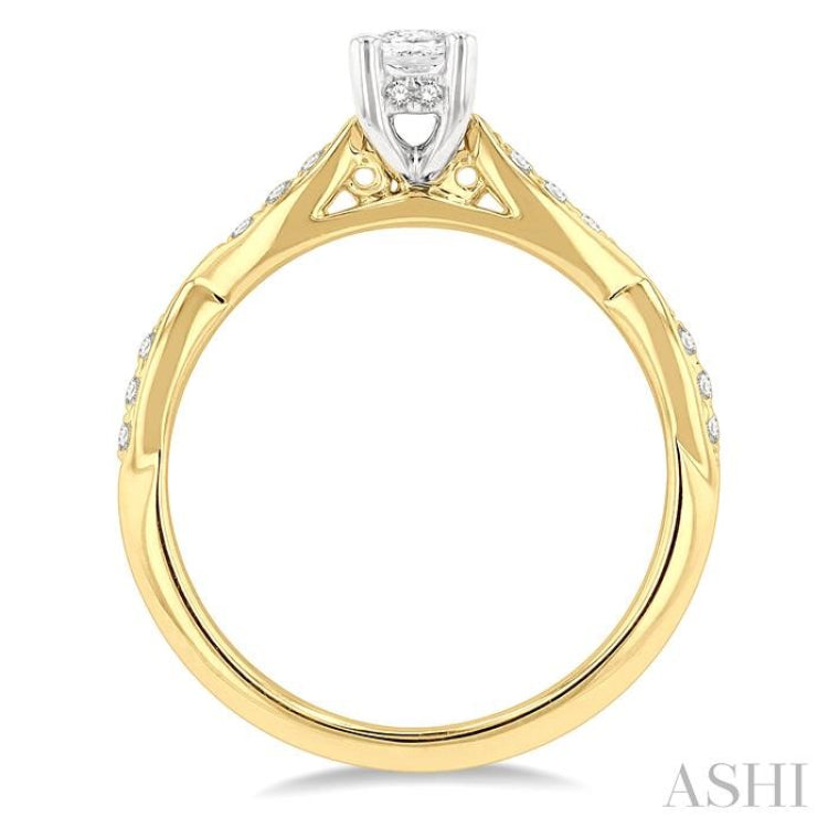 1/2 Ctw Round & Oval Cut Diamond Engagement Ring With 1/3 Ctw Oval Cut Center Stone in 14K Yellow and White Gold