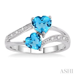 5&6 MM Heart Shape Blue Topaz and 1/50 Ctw Round Cut Diamond Ring in Sterling Silver