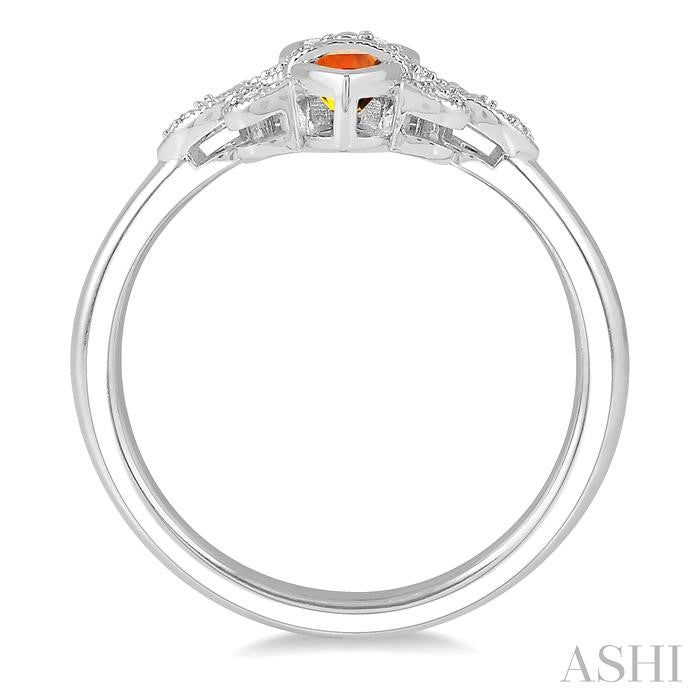8x4 MM Marquise Cut Onyx & 6X3 MM Marquise Cut Citrine and 1/50 Ctw Round Cut Diamond Fleur De Lis Ring in Sterling Silver