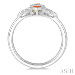 8x4 MM Marquise Cut Onyx & 6X3 MM Marquise Cut Citrine and 1/50 Ctw Round Cut Diamond Fleur De Lis Ring in Sterling Silver