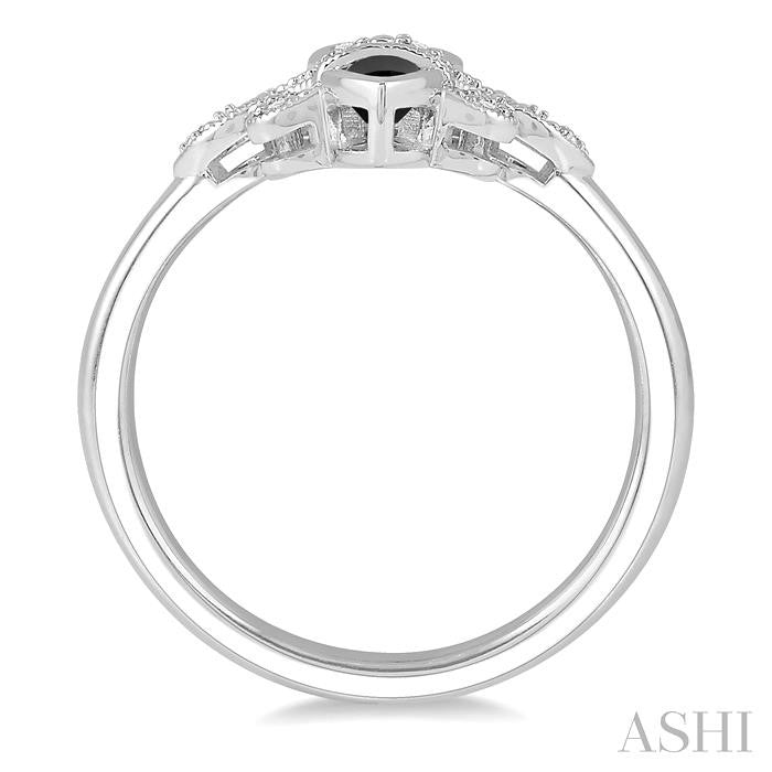 8x4 MM & 6X3 MM Marquise Cut Onyx and 1/50 Ctw Round Cut Diamond Fleur De Lis Ring in Sterling Silver