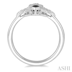 8x4 MM & 6X3 MM Marquise Cut Onyx and 1/50 Ctw Round Cut Diamond Fleur De Lis Ring in Sterling Silver
