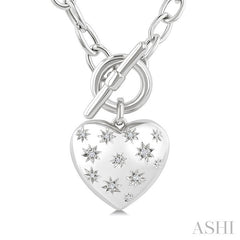 1/10 Ctw Round Cut Diamond Mosaic Heart Charm Toggle Necklace in Sterling Silver