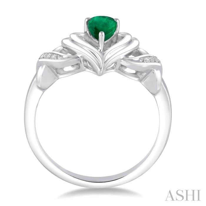6x4 MM Pear Shape Emerald and 1/50 Ctw Round Cut Diamond Ring in Sterling Silver