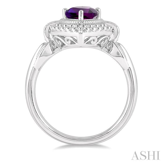 9x6 MM Pear Shape Amethyst and 1/50 Ctw Round Cut Diamond Semi-Precious Ring in Sterling Silver