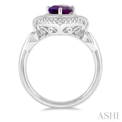 9x6 MM Pear Shape Amethyst and 1/50 Ctw Round Cut Diamond Semi-Precious Ring in Sterling Silver