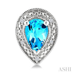 6X4 MM Pear Shape Blue Topaz and 1/50 Ctw Round Cut Diamond Semi-Precious Earrings in Sterling Silver
