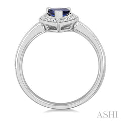 7X5 MM Pear Shape Lab-Created Sapphire and 1/50 Ctw Round Cut Diamond Precious Ring in Sterling Silver 