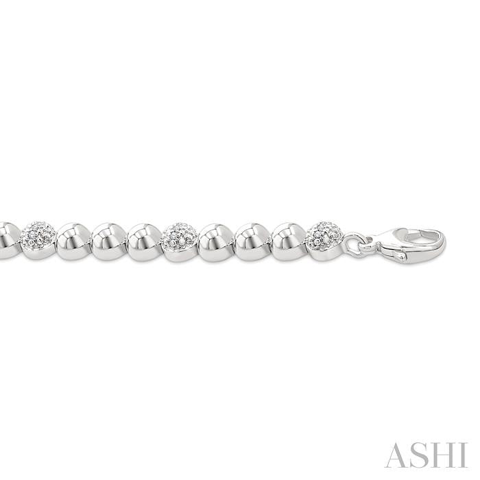 6 MM Bold Bead and 1/5 Ctw Round Cut Diamond Fashion Bracelet in Sterling Silver