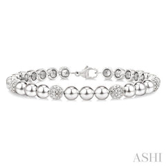 6 MM Bold Bead and 1/5 Ctw Round Cut Diamond Fashion Bracelet in Sterling Silver