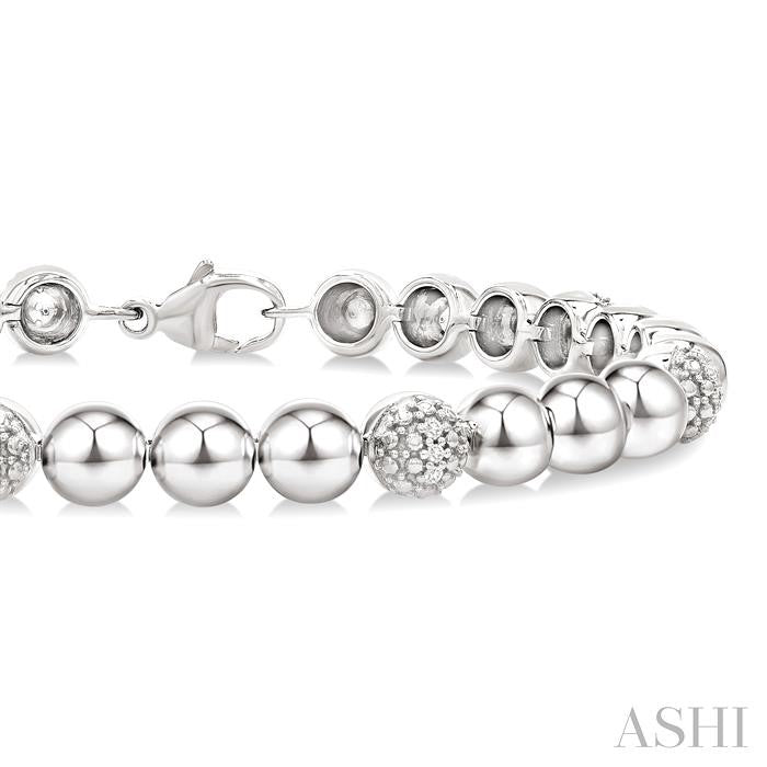 6 MM Bold Bead and 1/5 Ctw Round Cut Diamond Fashion Bracelet in Sterling Silver