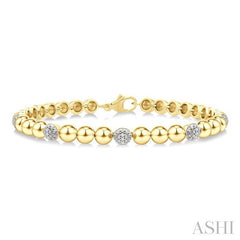 5 MM Bold Bead and 1/6 Ctw Round Cut Diamond Fashion Bracelet in Yellow Gold Vermeil