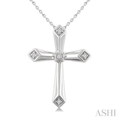 1/20 Ctw Round Cut Diamond Fashion Cross Pendant With Chain in Sterling Silver
