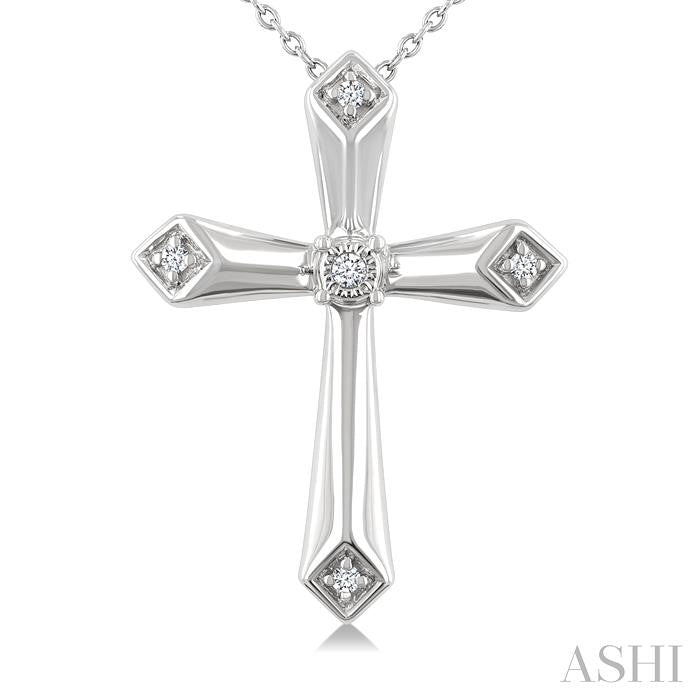 1/20 Ctw Round Cut Diamond Fashion Cross Pendant With Chain in Sterling Silver