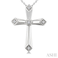 1/20 Ctw Round Cut Diamond Fashion Cross Pendant With Chain in Sterling Silver