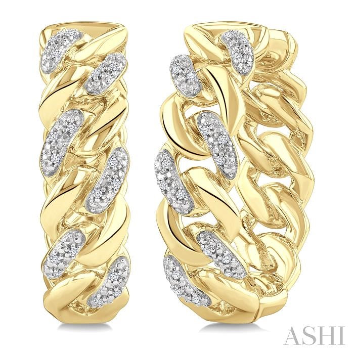 1/10 Ctw Round Cut Diamond Cuban Link Hoop Earring in Yellow Gold Vermeil