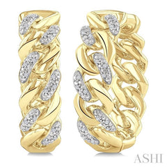 1/10 Ctw Round Cut Diamond Cuban Link Hoop Earring in Yellow Gold Vermeil