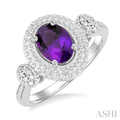 1/20 Ctw Oval Cut 8X6 MM Amethyst and Round Cut Diamond Semi-Precious Ring in Sterling Silver