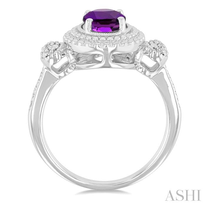 1/20 Ctw Oval Cut 8X6 MM Amethyst and Round Cut Diamond Semi-Precious Ring in Sterling Silver