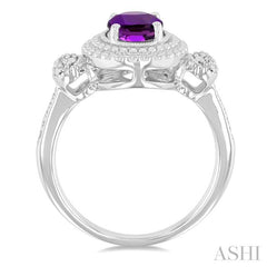 1/20 Ctw Oval Cut 8X6 MM Amethyst and Round Cut Diamond Semi-Precious Ring in Sterling Silver
