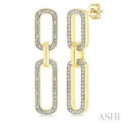 1/10 Ctw Bold Paperclip Round Cut Diamond Fashion Earring in Yellow Gold Vermeil