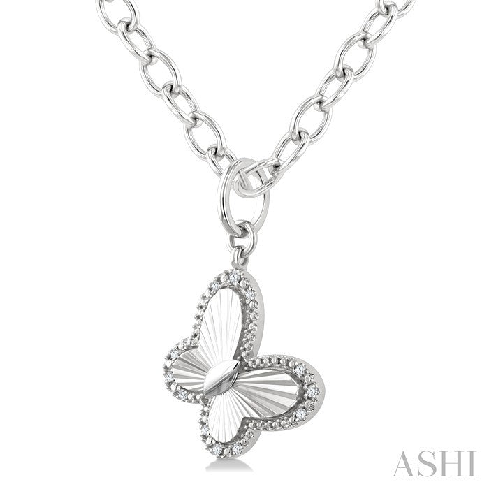 1/10 Ctw Butterfly Fluted Medallion Round Cut Diamond Pendant With Chain in Sterling Silver