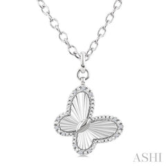 1/10 Ctw Butterfly Fluted Medallion Round Cut Diamond Pendant With Chain in Sterling Silver