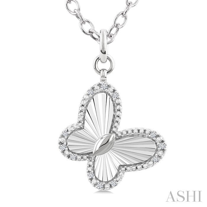 1/10 Ctw Butterfly Fluted Medallion Round Cut Diamond Pendant With Chain in Sterling Silver