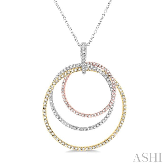1 1/6 Ctw Intertwined Triple Circle Round Cut Diamond Fashion Pendant With Chain in 14K Tri Color Gold