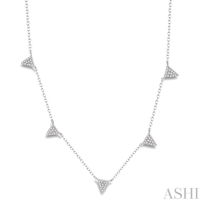 1/4 Ctw Triangle Accent Round Cut Diamond Geometric Station Necklace With Cable Chain in 14K White Gold