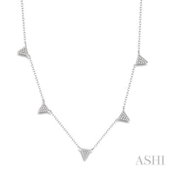 1/4 Ctw Triangle Accent Round Cut Diamond Geometric Station Necklace With Cable Chain in 14K White Gold
