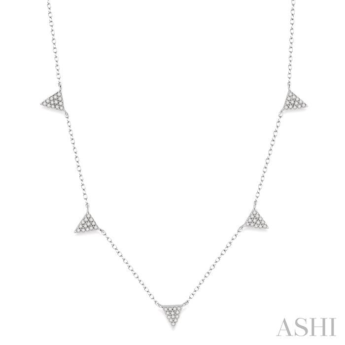 1/4 Ctw Triangle Accent Round Cut Diamond Geometric Station Necklace With Cable Chain in 14K White Gold