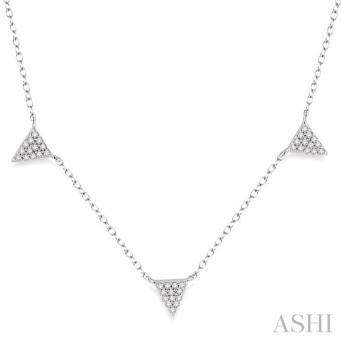 1/4 Ctw Triangle Accent Round Cut Diamond Geometric Station Necklace With Cable Chain in 14K White Gold