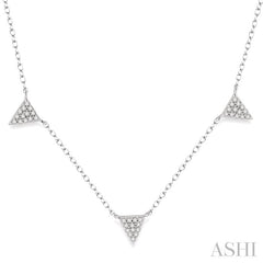 1/4 Ctw Triangle Accent Round Cut Diamond Geometric Station Necklace With Cable Chain in 14K White Gold