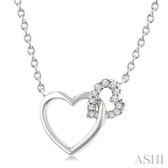 1/10 Ctw Round Cut Diamond Interlocked Heart Fashion Petite Pendant With Chain in 10K White Gold