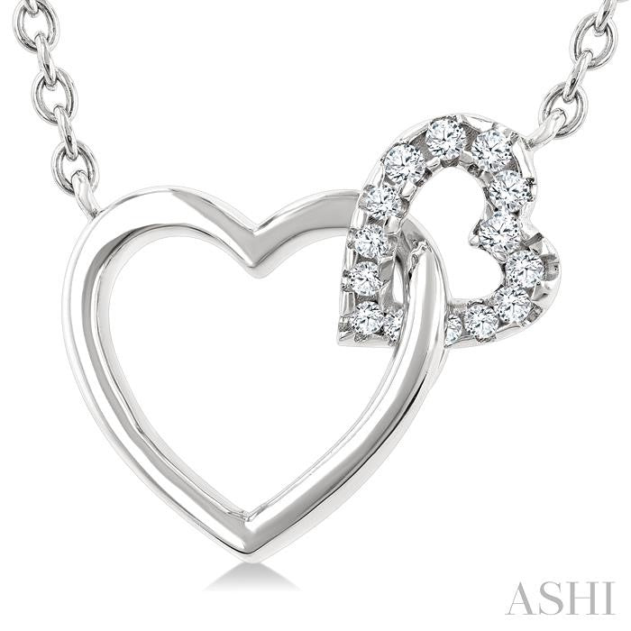 1/10 Ctw Round Cut Diamond Interlocked Heart Fashion Petite Pendant With Chain in 10K White Gold