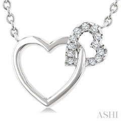 1/10 Ctw Round Cut Diamond Interlocked Heart Fashion Petite Pendant With Chain in 10K White Gold
