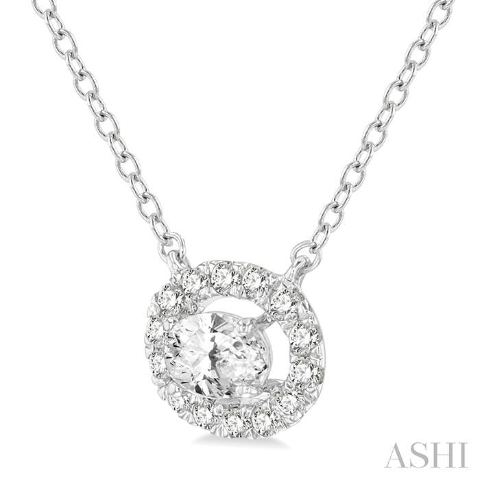 1/4 Ctw Oval and Round Cut Diamond Halo Fashion Petite Pendant With Chain in 14K White Gold