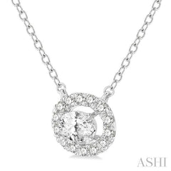 1/4 Ctw Oval and Round Cut Diamond Halo Fashion Petite Pendant With Chain in 14K White Gold