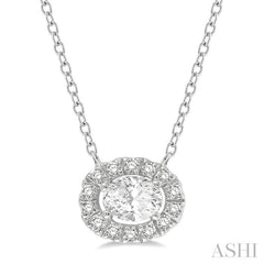 1/4 Ctw Oval and Round Cut Diamond Halo Fashion Petite Pendant With Chain in 14K White Gold