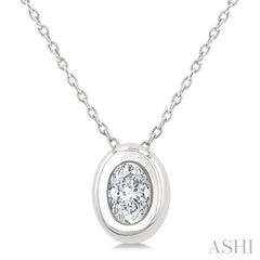 1/3 Ctw Bezel Set Oval Cut Diamond Bubble Fashion Pendant With Chain in 14K White Gold