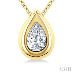 1/3 Ctw Bezel Set Pear Cut Diamond Bubble Fashion Pendant With Chain in 14K Yellow Gold